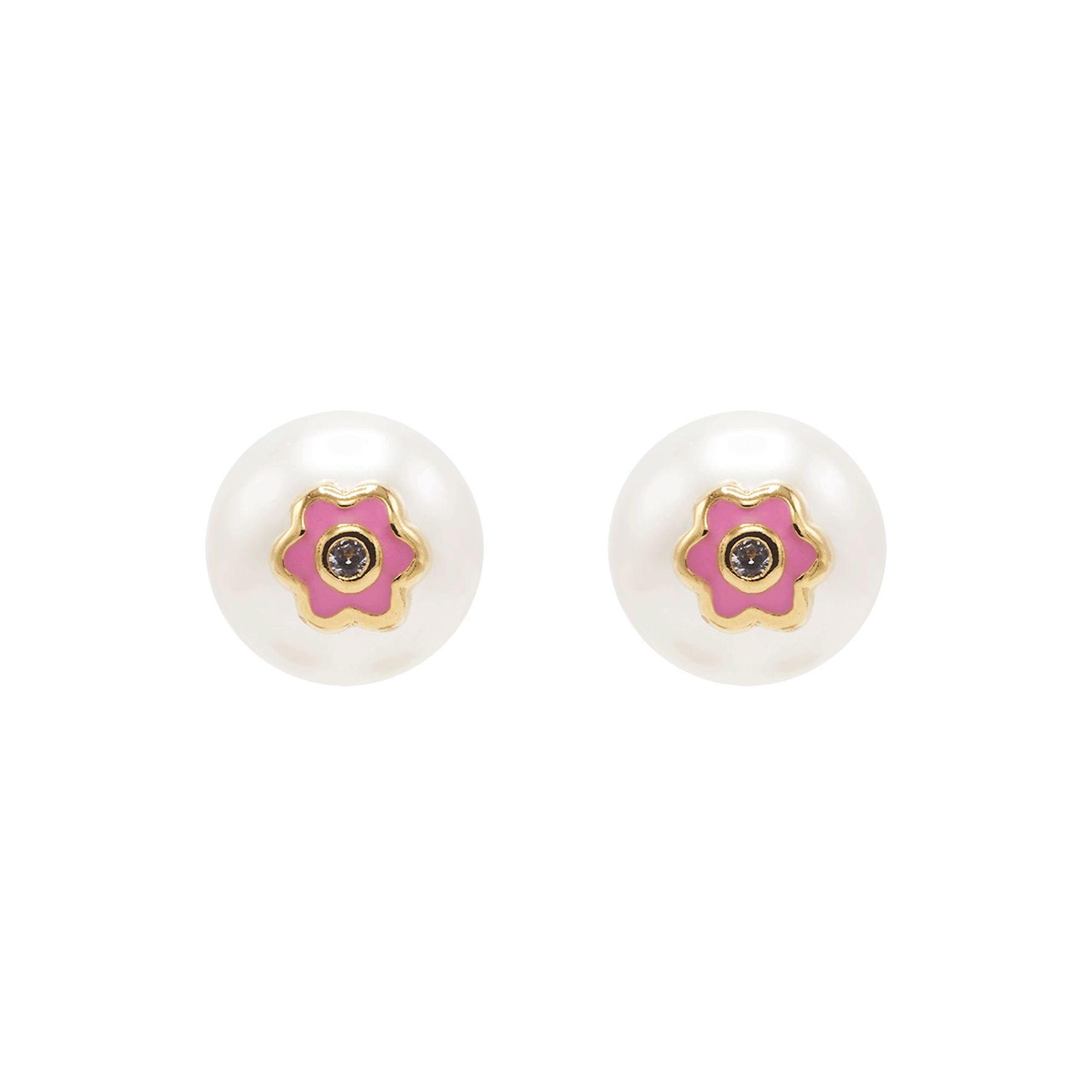 PINK FLOWER PEARL EAR STUDS