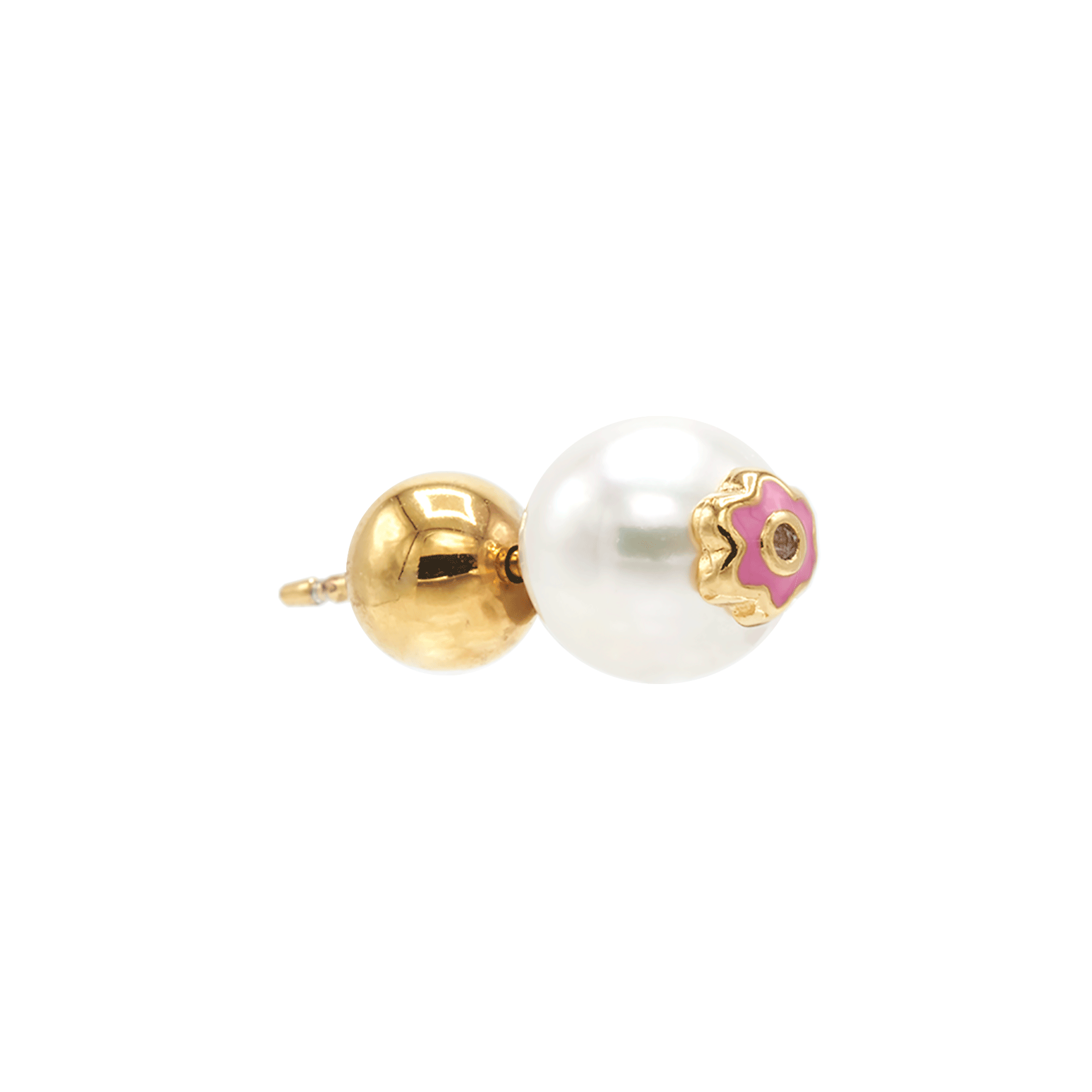 PINK FLOWER PEARL EAR STUDS