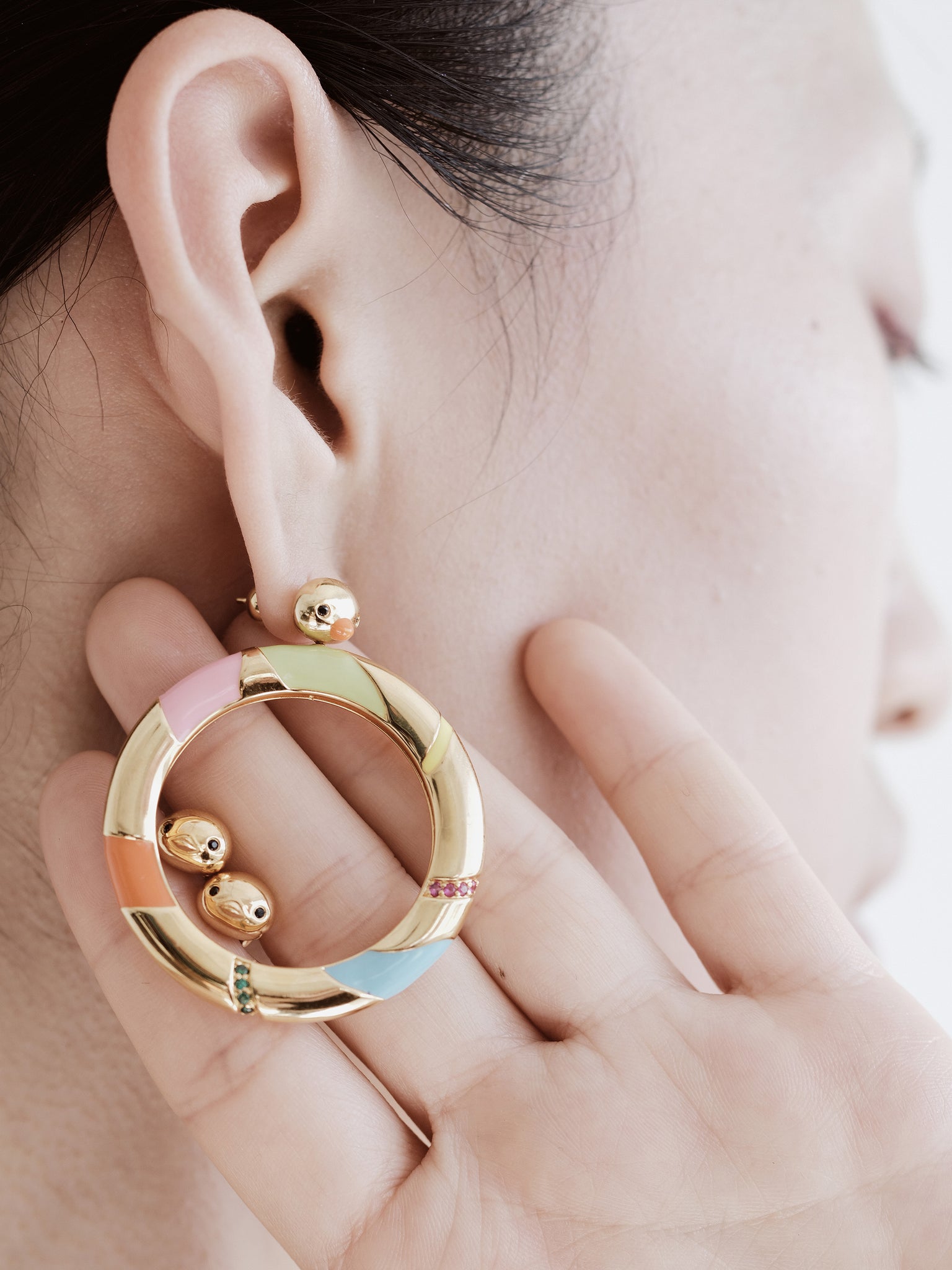 RAINBOW DUCK EAR HOOPS