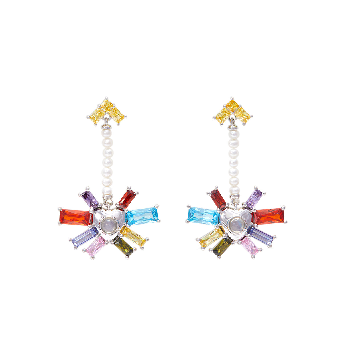 RAINBOW HEART EARRINGS WITH PEARLS